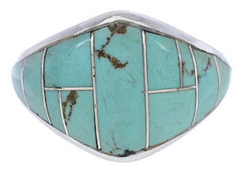 Turquoise Jewelry Silver Southwest Inlay Ring Size 5-1/4 GS74195