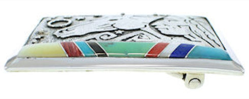 Southwest Multicolor Chief Head Horse Silver Belt Buckle AW75363