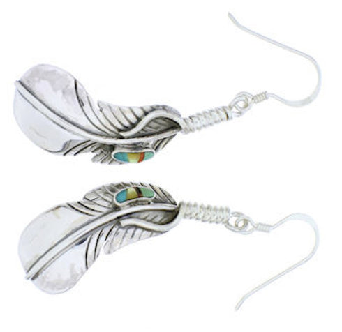 Silver Multicolor Feather Hook Earrings GS73518