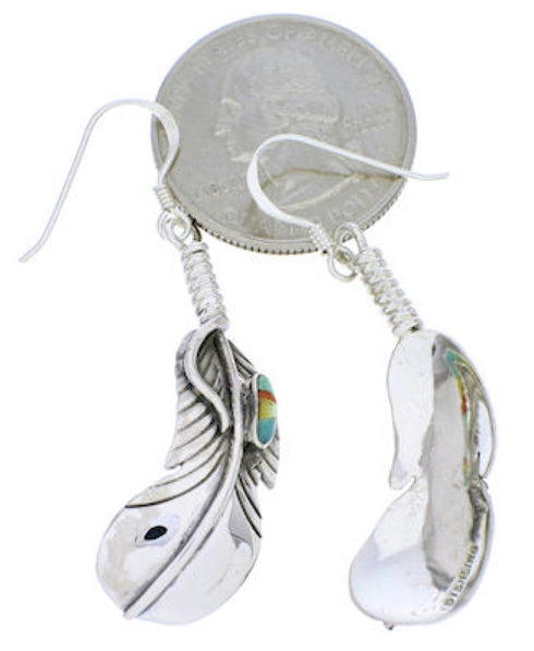 Silver Multicolor Feather Hook Earrings GS73518