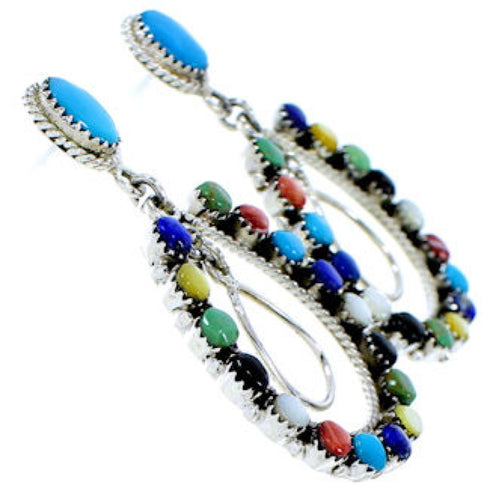 Sterling Silver Multicolor Post Dangle Earrings MW73472