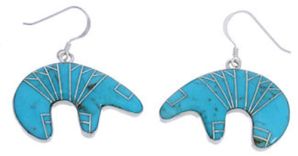 Genuine Sterling Silver Turquoise Bear Hook Dangle Earrings PX31003