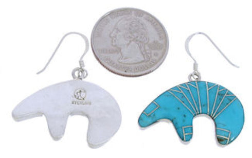 Genuine Sterling Silver Turquoise Bear Hook Dangle Earrings PX31003