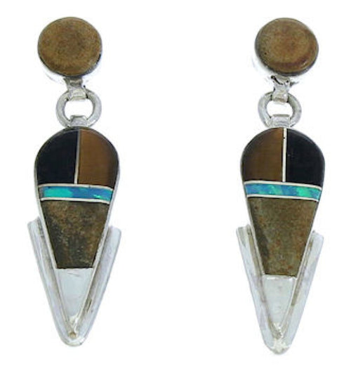 Southwest Jewelry Multicolor Inlay Post Dangle Earrings BW73943