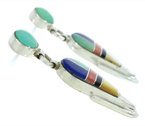 Turquoise And Multicolor Inlay Post Dangle Earrings BW73733