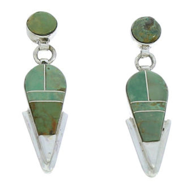 Genuine Sterling Silver Turquoise Inlay Post Dangle Earrings BW73840