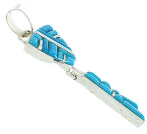 Turquoise Inlay Southwest Sterling Silver Slide Pendant BW76092