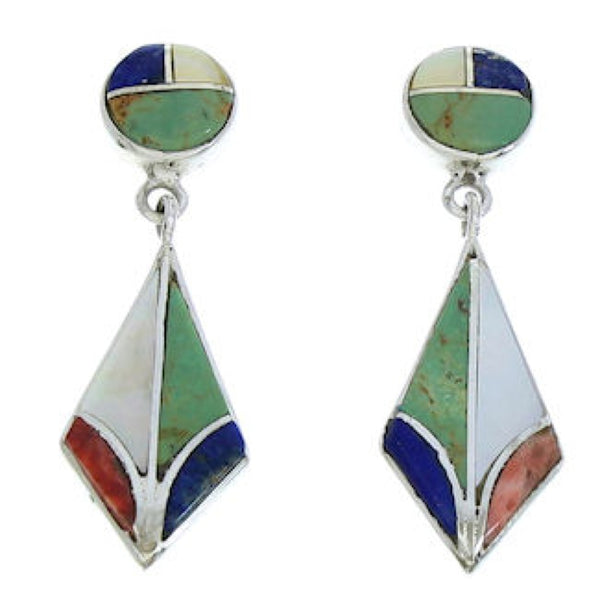 Multicolor Inlay Jewelry Sterling SIlver Post Dangle Earrings BW74233