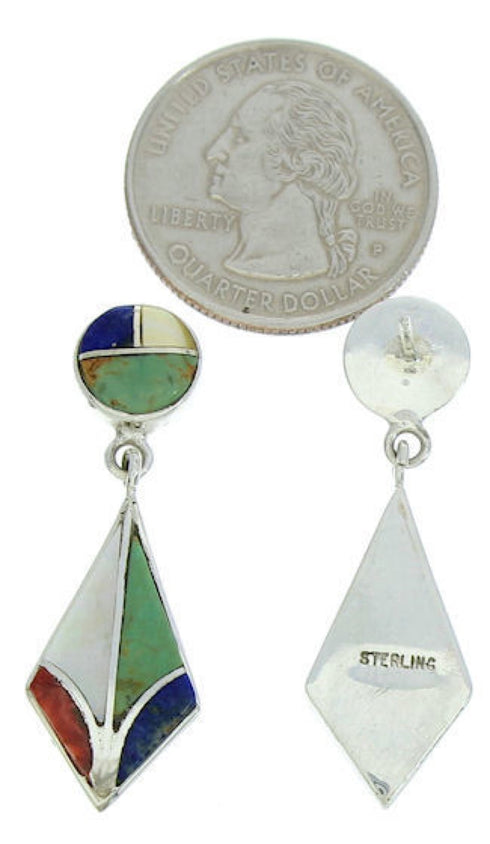 Multicolor Inlay Jewelry Sterling SIlver Post Dangle Earrings BW74233