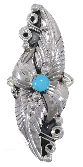 Sterling Silver Turquoise Jewelry Scalloped Leaf Ring Size 6 UX31926