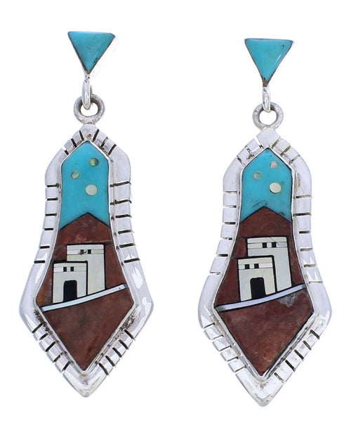 Multicolor And Silver Native American Village Design Earrings EX31667