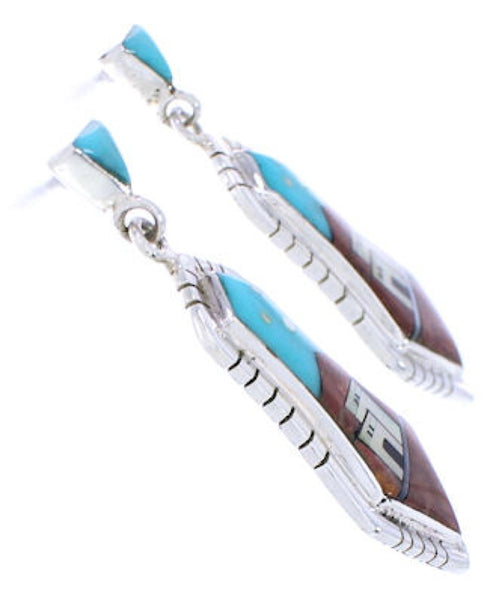Multicolor And Silver Native American Village Design Earrings EX31667