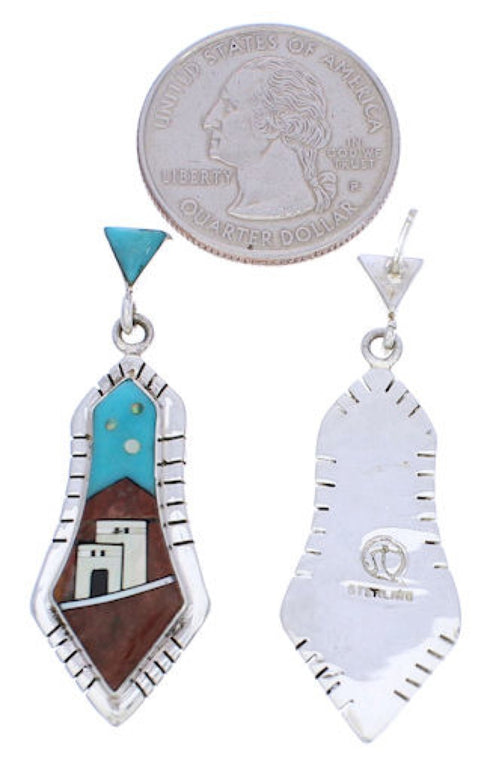 Multicolor And Silver Native American Village Design Earrings EX31667