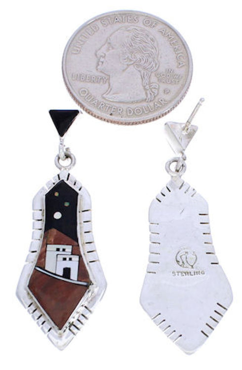 Native American Pueblo Design Multicolor Inlay Earrings EX31668