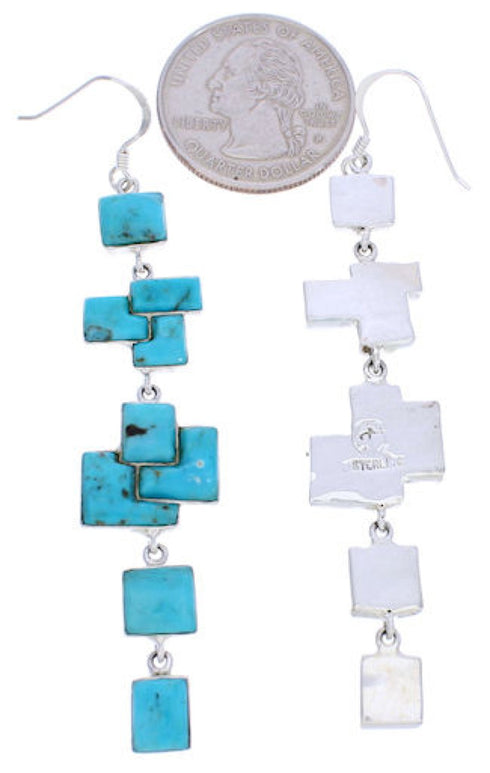 Turquoise Inlay Southwestern Hook Dangle Earrings EX24425
