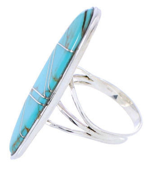 Genuine Silver Inlay Southwest Turquoise Ring Size 5-1/2 YX33765