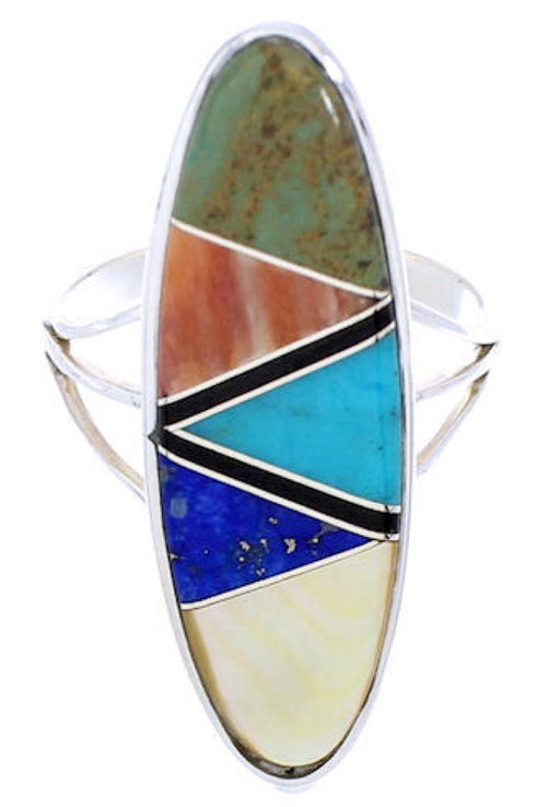 Southwest Genuine Silver Multicolor Jewelry Ring Size 8-3/4 YX33813