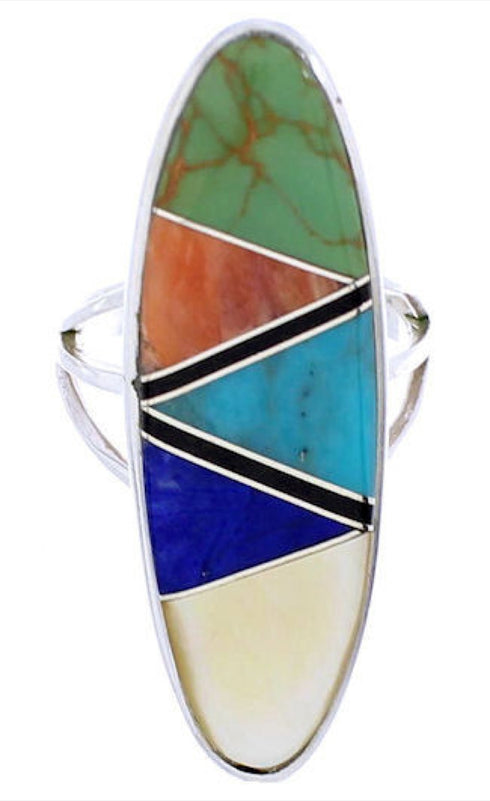Southwest Multicolor Genuine Silver Jewelry Ring Size 5-1/2 YX33838