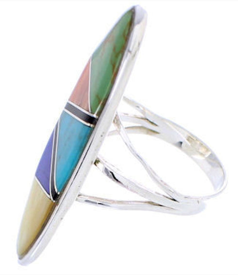 Southwest Multicolor Genuine Silver Jewelry Ring Size 5-1/2 YX33838