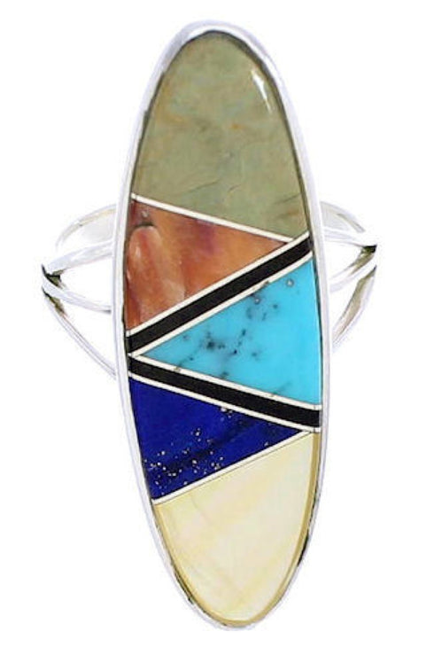 Southwest Inlay Multicolor Silver Jewelry Ring Size 6-1/2 YX33849