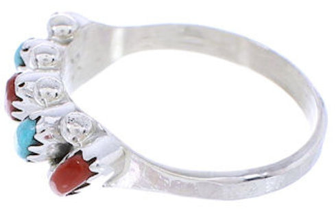 Sterling Silver Zuni Turquoise Coral Needlepoint Ring Size 5-1/2 RX113314