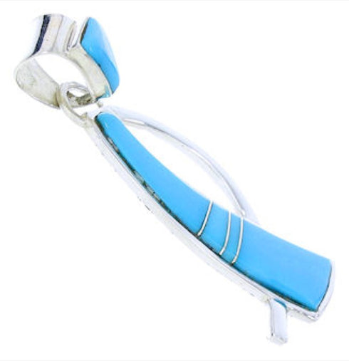 Turquoise Inlay Southwestern Sterling Silver Pendant BW74524