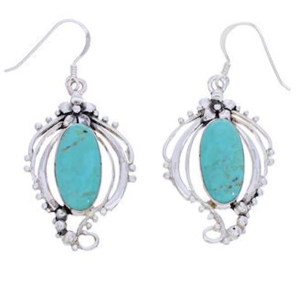 Genuine Sterling Silver And Turquoise Hook Dangle Earrings BW74794