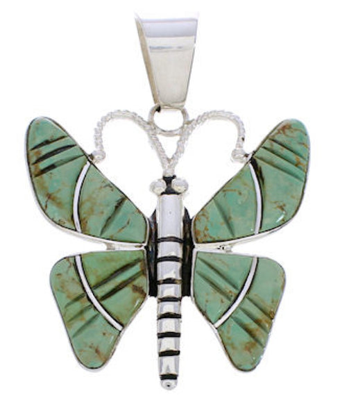 Turquoise Inlay Butterfly Southwestern Silver Pendant BW75146