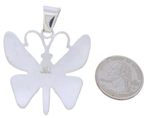 Turquoise Inlay Butterfly Southwestern Silver Pendant BW75146