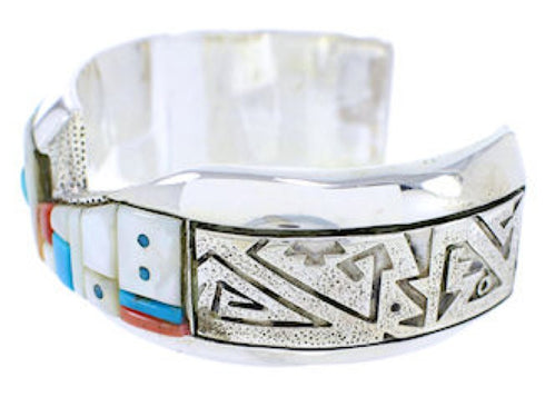 Sterling Silver Southwestern Multicolor Inlay Cuff Bracelet RS75360