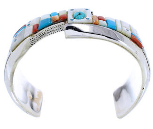 Multicolor And Genuine Sterling Silver Southwest Cuff Bracelet RS75359