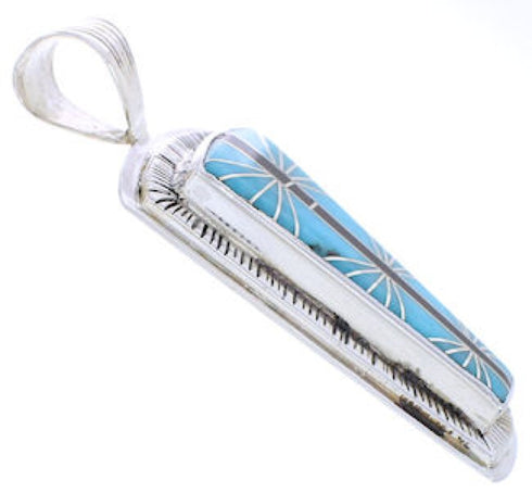 Jet Turquoise Inlay Sterling Silver Southwest Pendant MW75158