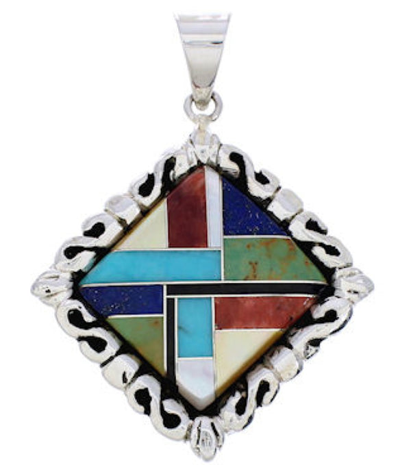 Southwest Silver Multicolor Inlay Pendant GS75186