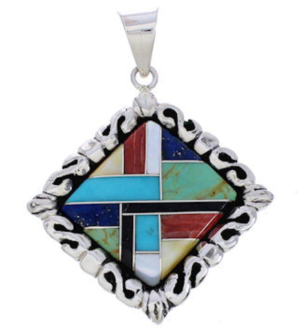 Multicolor Inlay Sterling Silver Southwest Pendant GS75190