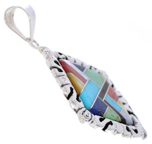 Multicolor Inlay Sterling Silver Southwest Pendant GS75190