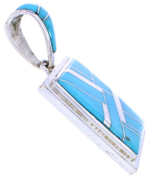 Turquoise Inlay Southwest Silver Jewelry Reversible Pendant MW75004