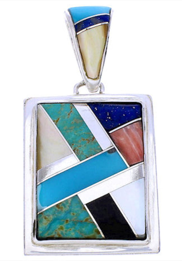 Southwestern Jewelry Multicolor Silver Reversible Pendant MW74989
