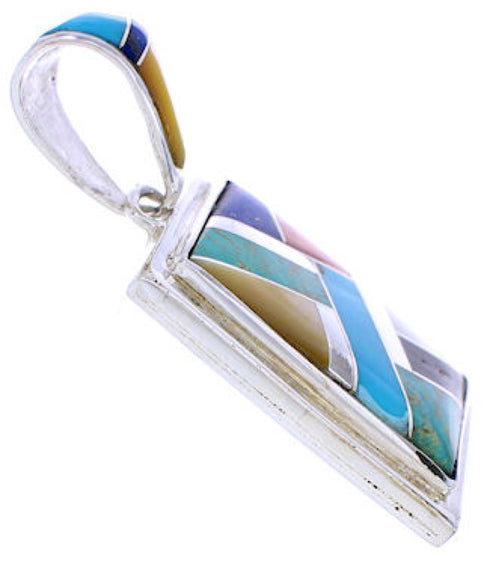 Southwestern Jewelry Multicolor Silver Reversible Pendant MW74989