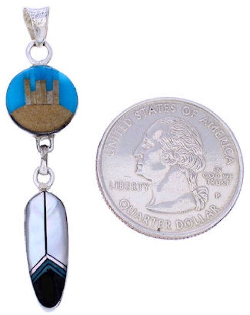 Native American Mesa Design Multicolor Reversible Pendant MW75013