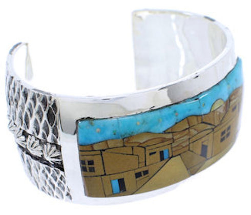 Silver Native American Village Design Multicolor Cuff Bracelet MX28013