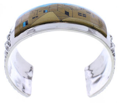 Silver Native American Village Design Multicolor Cuff Bracelet MX28013