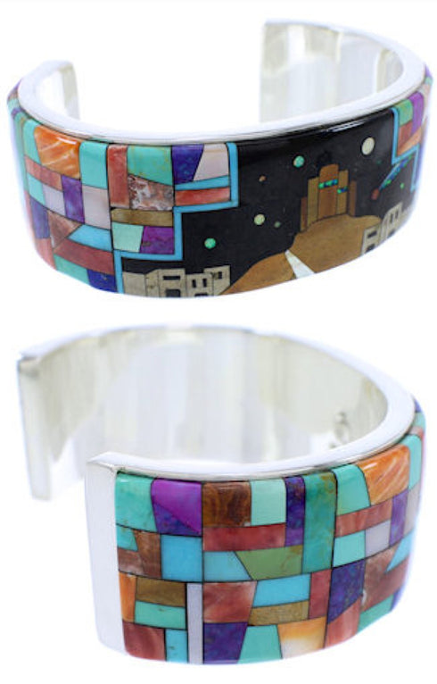 Multicolor Silver Native American Design Cuff Bracelet MX28029