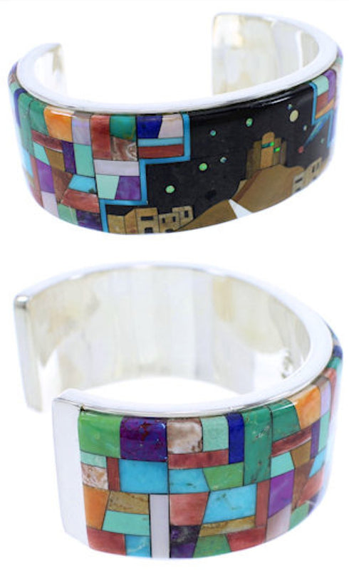 Multicolor Silver Native American Design Cuff Bracelet MX28034