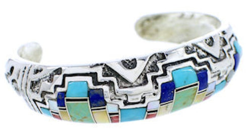 Multicolor Inlay Sterling Silver Southwestern Cuff Bracelet MX27177