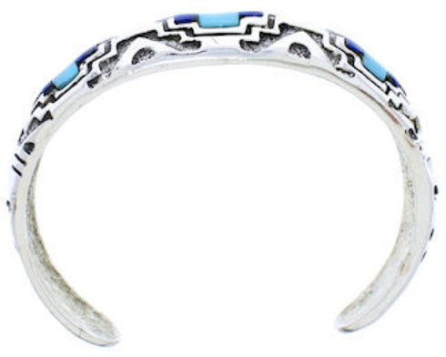 Multicolor Inlay Silver Southwestern Cuff Bracelet MX27179