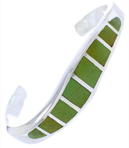 Turquoise Inlay Southwest Sterling Silver Cuff Bracelet MX27192