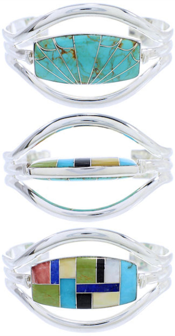 Southwest Silver Turquoise Multicolor Reversible Cuff Bracelet MX27229