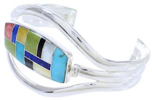 Southwest Silver Turquoise Multicolor Reversible Cuff Bracelet MX27229