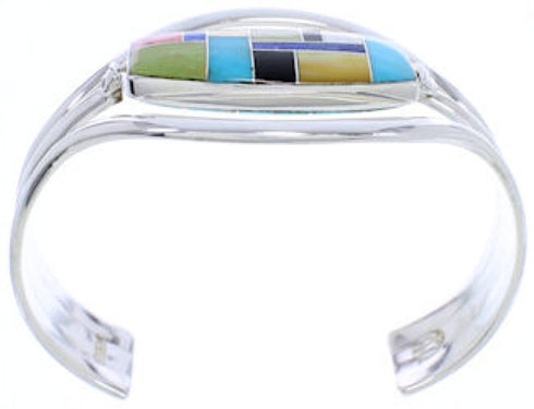 Southwest Silver Turquoise Multicolor Reversible Cuff Bracelet MX27229