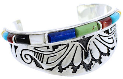 Water Wave Southwest Multicolor Sterling Silver Cuff Bracelet MX27296